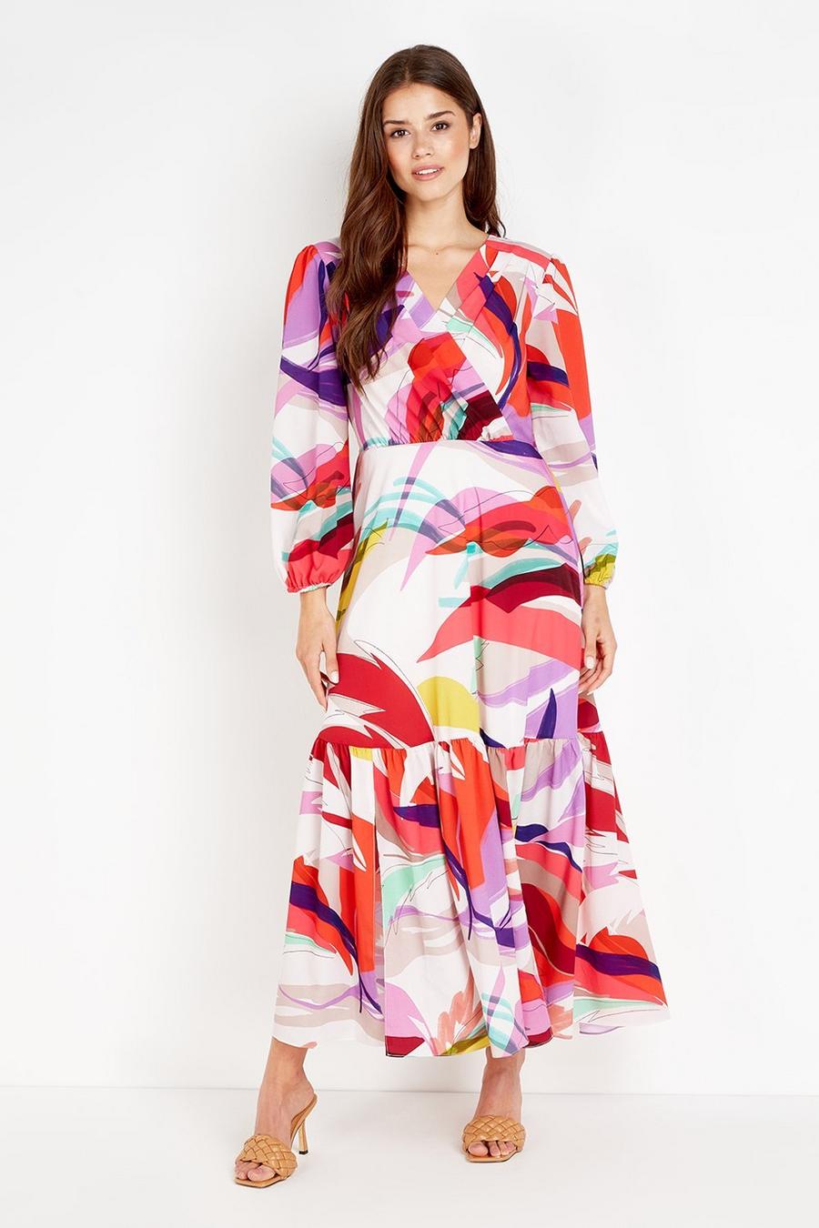 Red Abstract Tiered Maxi Dress